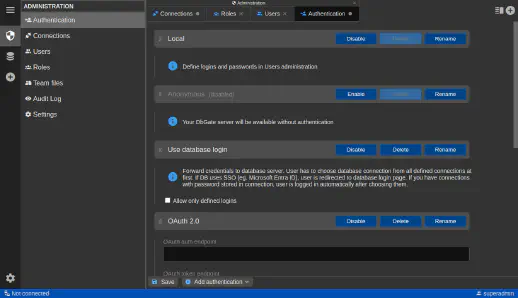 DbGate - authentication administration
