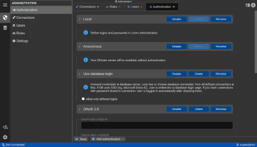 DbGate - authentication administration