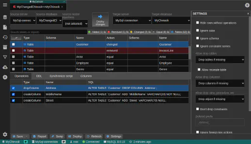 DbGate - compare database settings