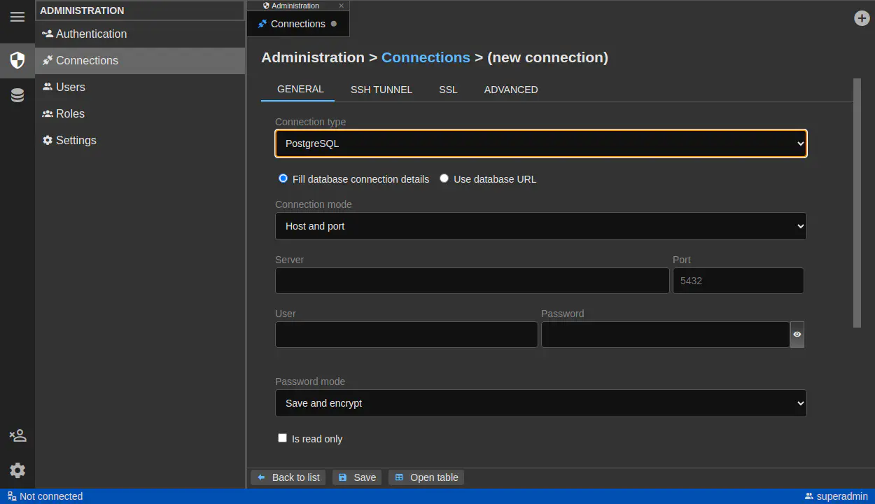 DbGate - connection administration