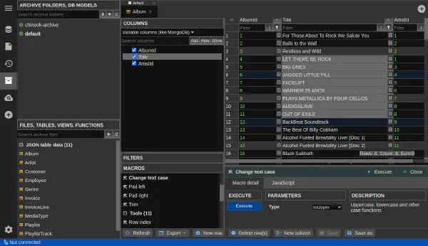 Editor archívu dát s náhľadom makier