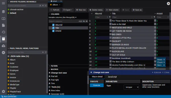 매크로 미리 보기가 있는 데이터 아카이브 편집기