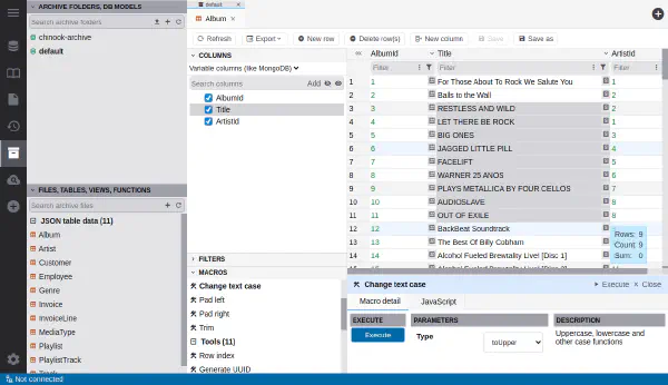 매크로 미리 보기가 있는 데이터 아카이브 편집기