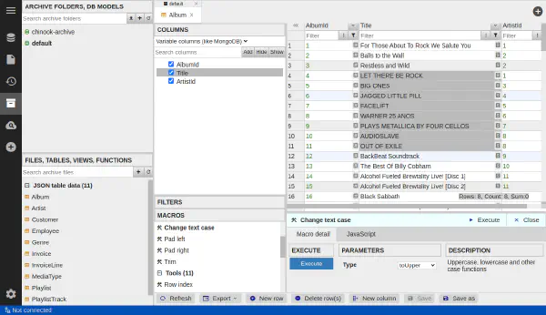 Editor archívu dát s náhľadom makier