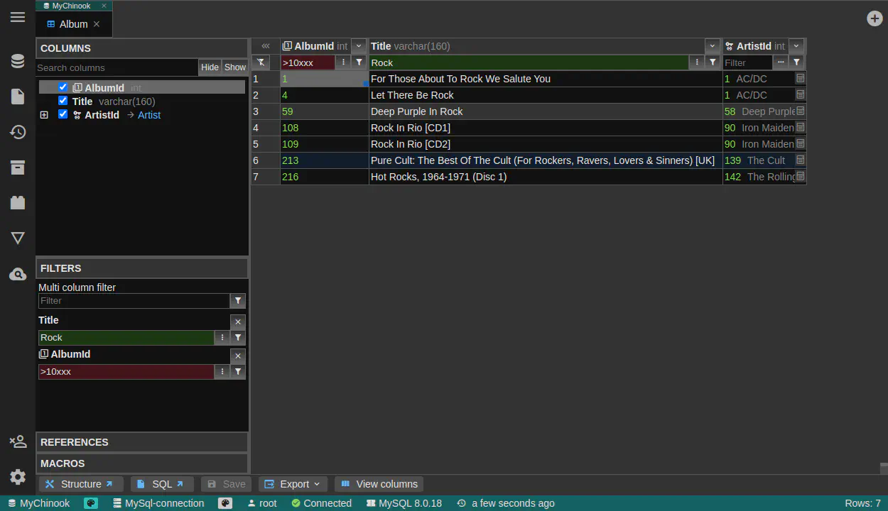 DbGate - data browser filter