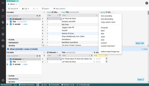 데이터 브라우저의 그룹화