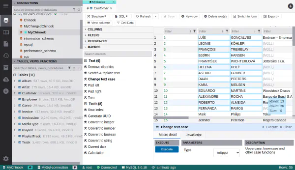 테이블 데이터 편집기의 매크로