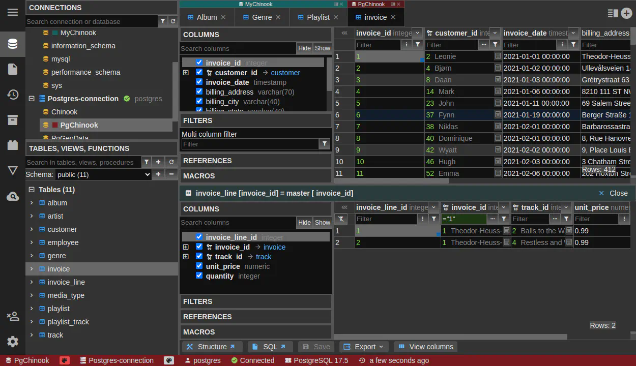DbGate - data browser master detail
