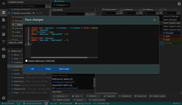 SQL プレビュー付きのデータ変更