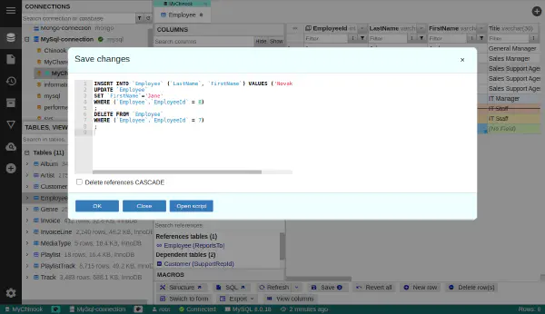 SQL プレビュー付きのデータ変更