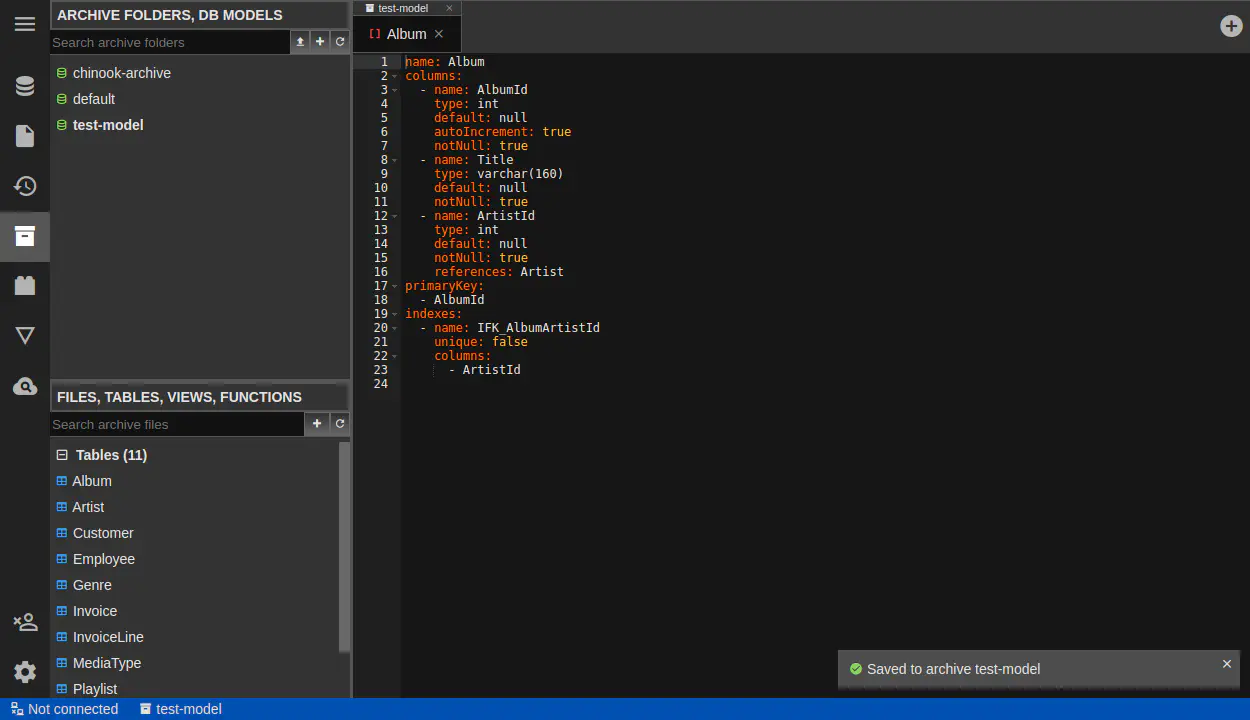 DbGate - database model table yaml