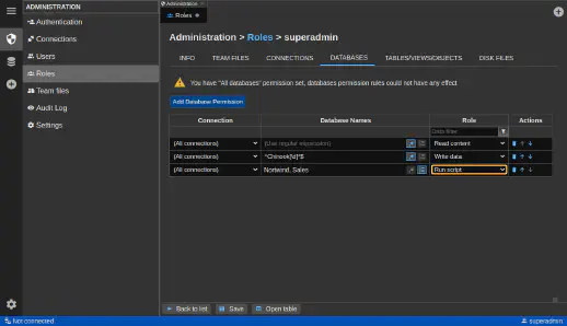 DbGate - database permissions