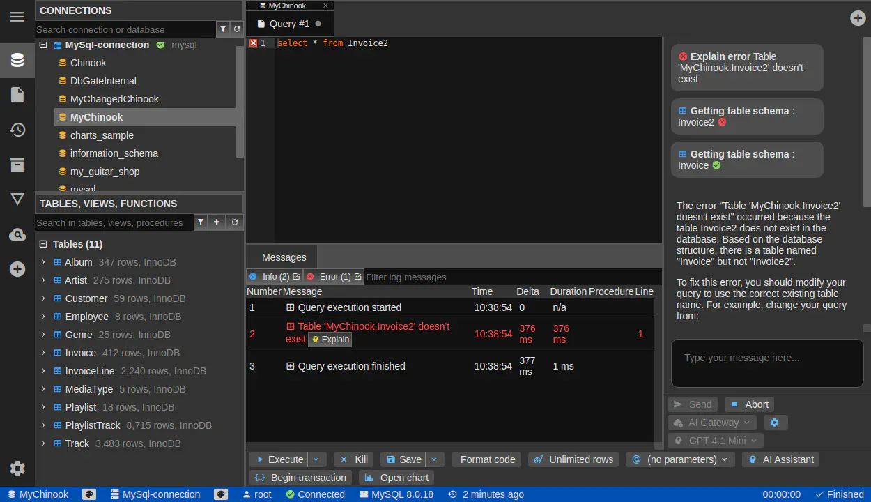 DbGate - explain query error