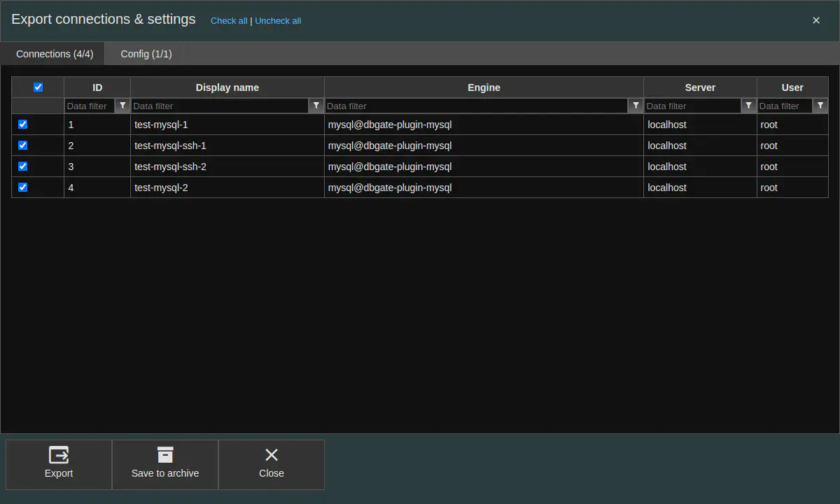 DbGate - export connections