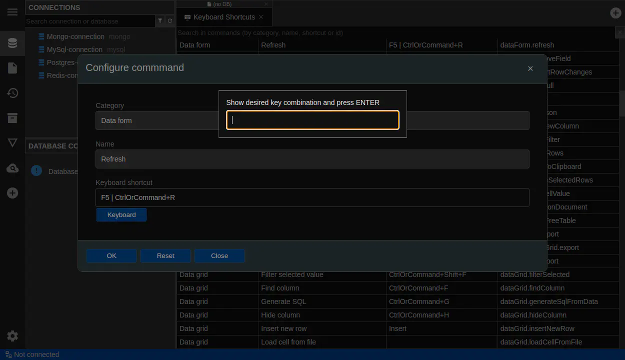 DbGate - keyboard configuration