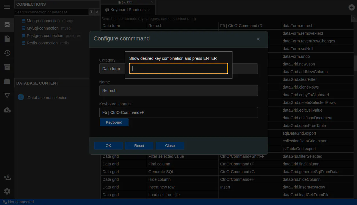 DbGate - keyboard configuration