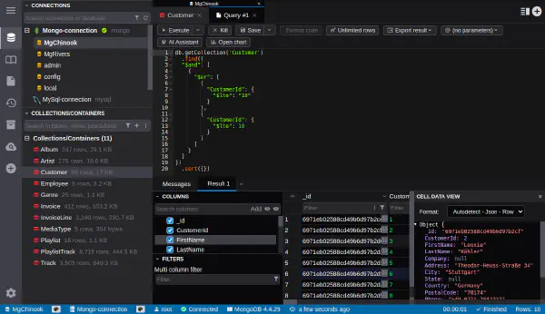 MongoDB 데이터베이스에서 쿼리 실행