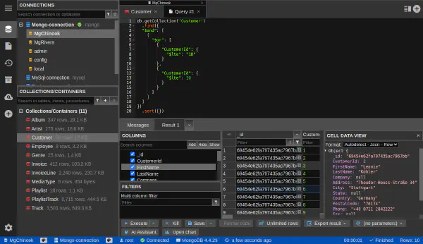 Spustenie dopytu na databáze MongoDB