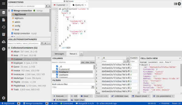 Spustenie dopytu na databáze MongoDB
