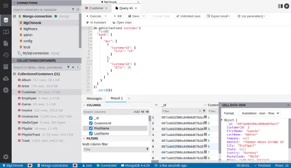 MongoDB 데이터베이스에서 쿼리 실행