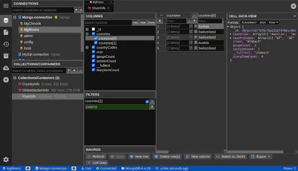Prehliadanie a rozbaľovanie kolekcie MongoDB