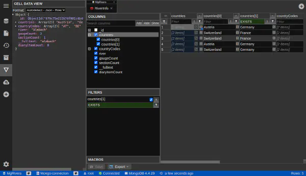 DbGate - mongodb json cell view
