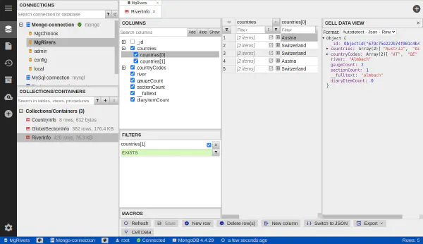 Prehliadanie a rozbaľovanie kolekcie MongoDB