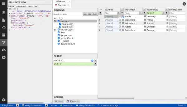MongoDB コレクションの参照と展開