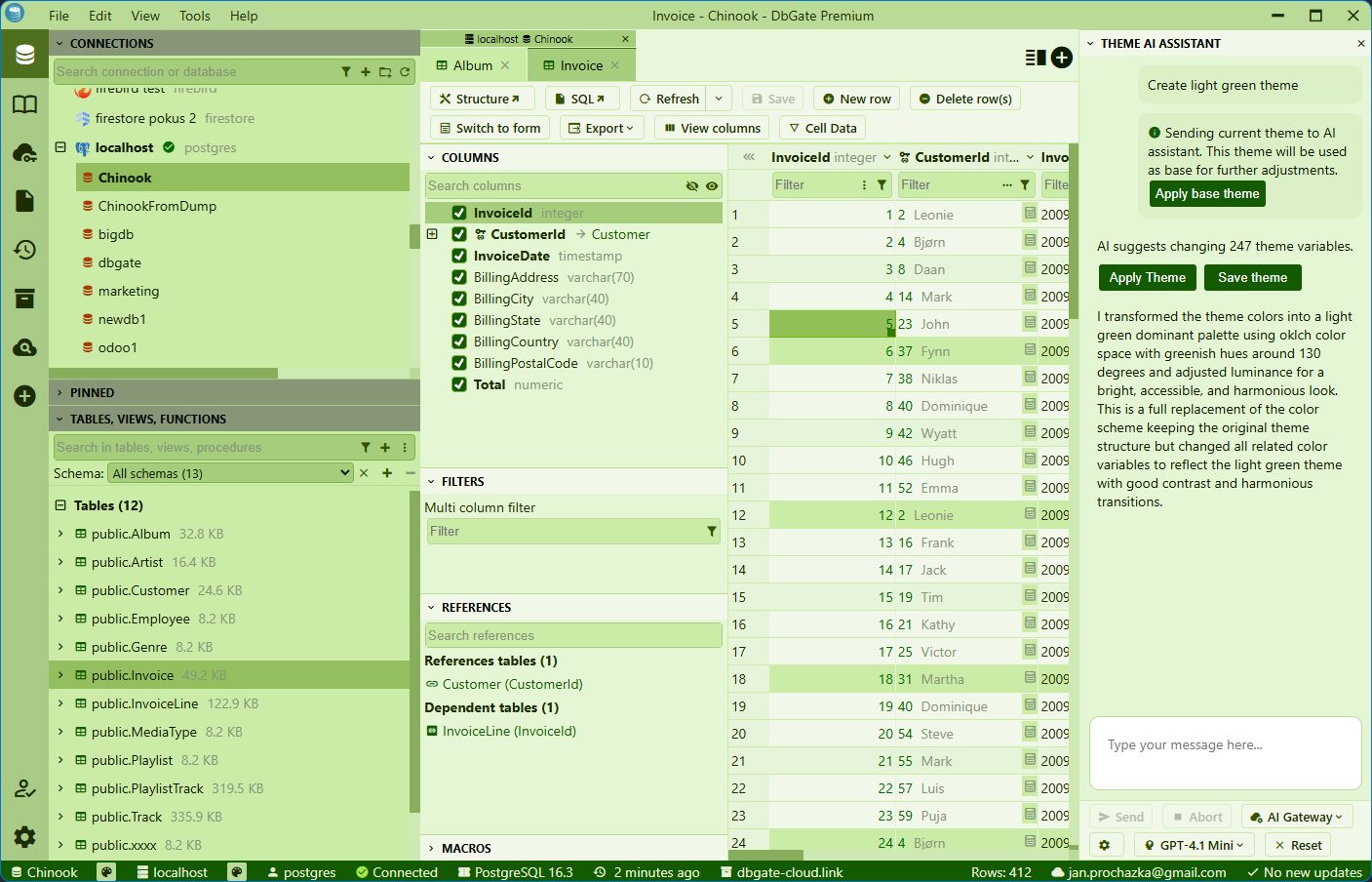 DbGate - generated green theme
