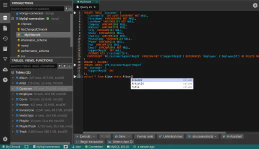 DbGate - query editor code completion