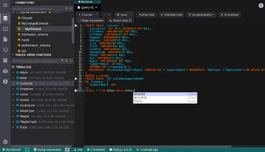 DbGate - query editor code completion