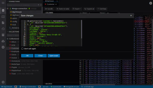 저장 데이터 미리 보기가 있는 MongoDB 데이터 편집기