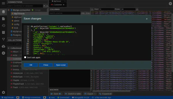 保存データプレビュー付き MongoDB データエディター