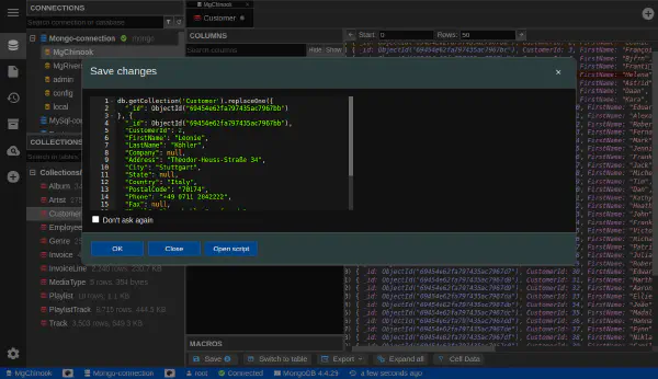 Editor dát MongoDB s náhľadom uloženia dát