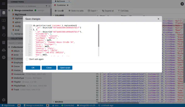 저장 데이터 미리 보기가 있는 MongoDB 데이터 편집기