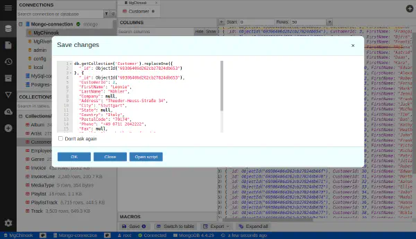 保存データプレビュー付き MongoDB データエディター
