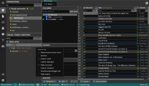 DbGate - search in connections
