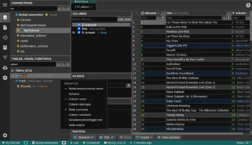 DbGate - search in connections