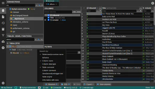 DbGate - search in connections