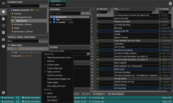 Vyhľadávanie v pripojeniach a databázach
