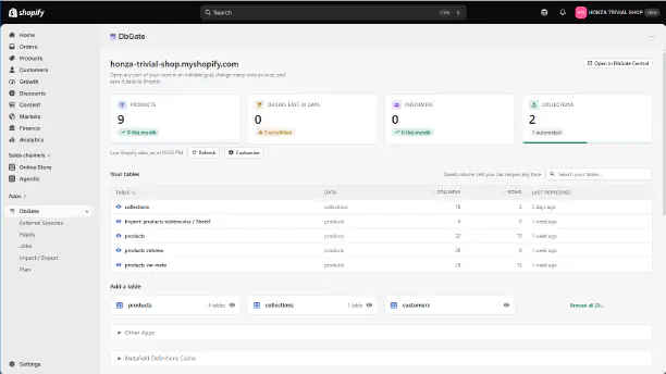 DbGate Shopify App - store data in an editable grid inside Shopify Admin