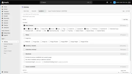 DbGate Shopify App - Build exactly the table you need