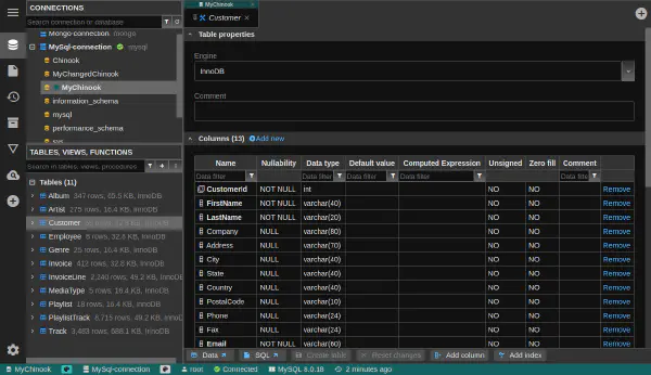 テーブル構造の表示