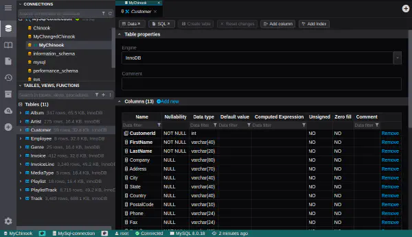 테이블 구조 보기