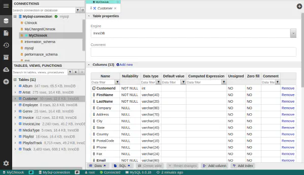 Zobrazenie štruktúry tabuľky